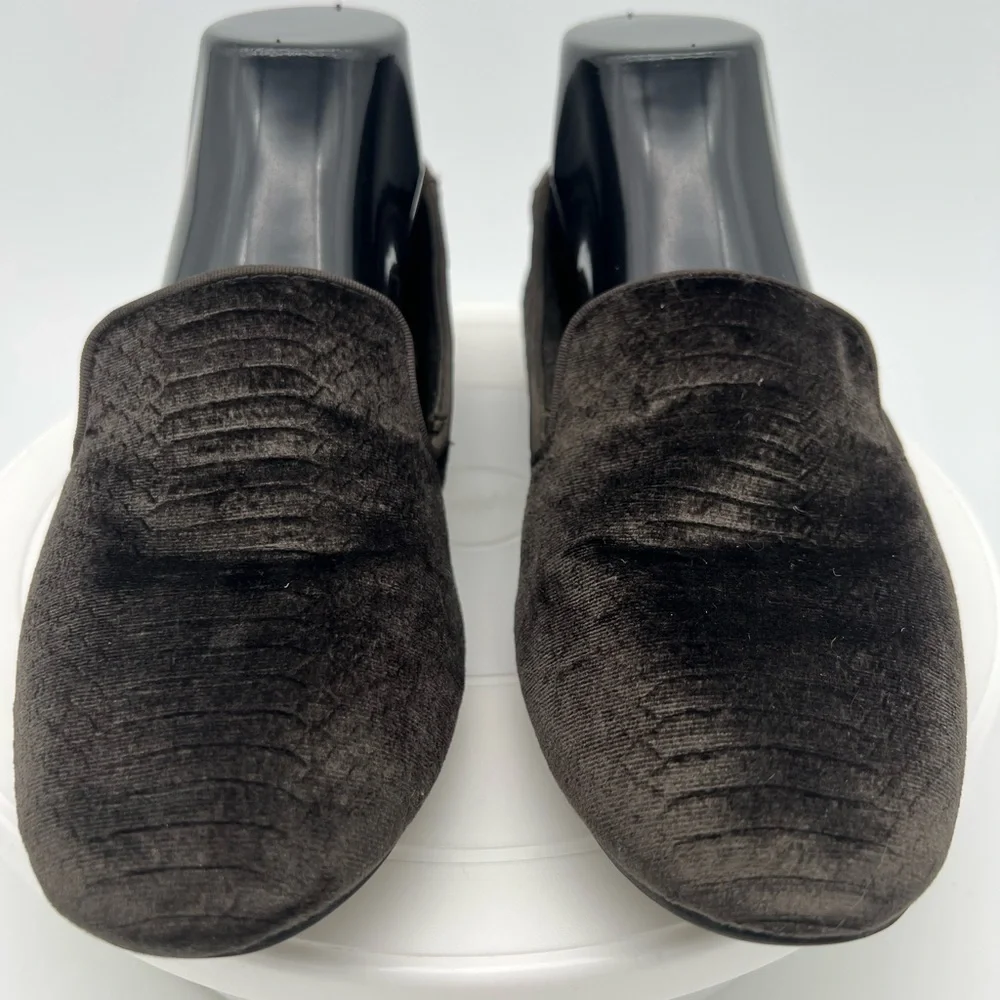 Birdies Starling Charcoal Velvet Python Embossed Slip On Loafer Women Shoe 8.5 - Picture 2 of 7